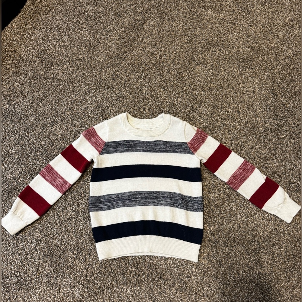 Striped Crewneck Sweater in Cream, Navy & Red 3T.